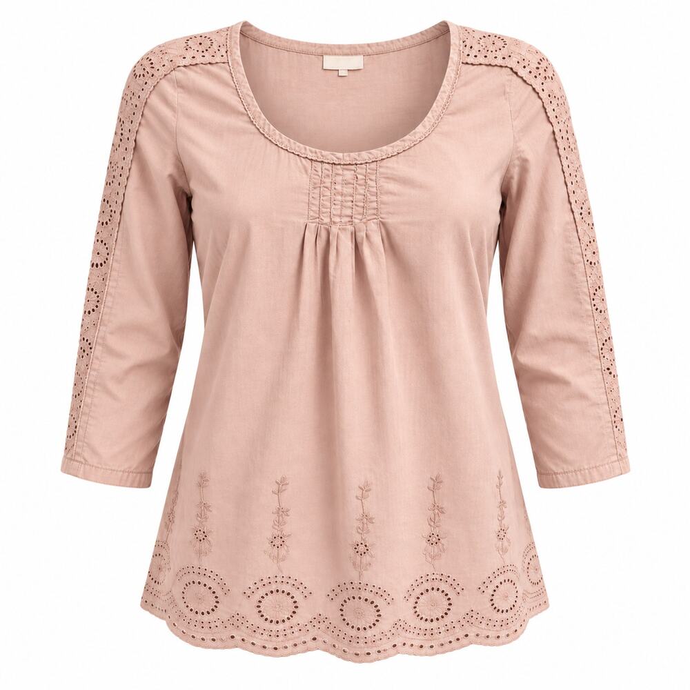 Boden Blush Pink Cotton Eyelet Embroidered Boho Blouse Size 4 Cottagecore